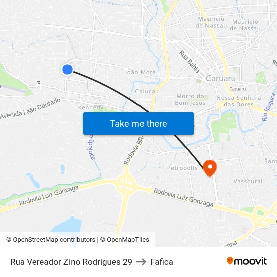 Rua Vereador Zino Rodrigues 29 to Fafica map