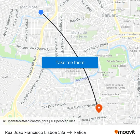 Rua João Francisco Lisboa 53a to Fafica map