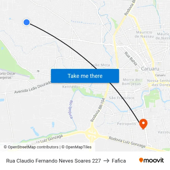 Rua Claudio Fernando Neves Soares 227 to Fafica map