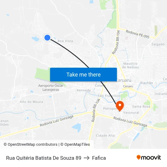 Rua Quitéria Batista De Souza 89 to Fafica map