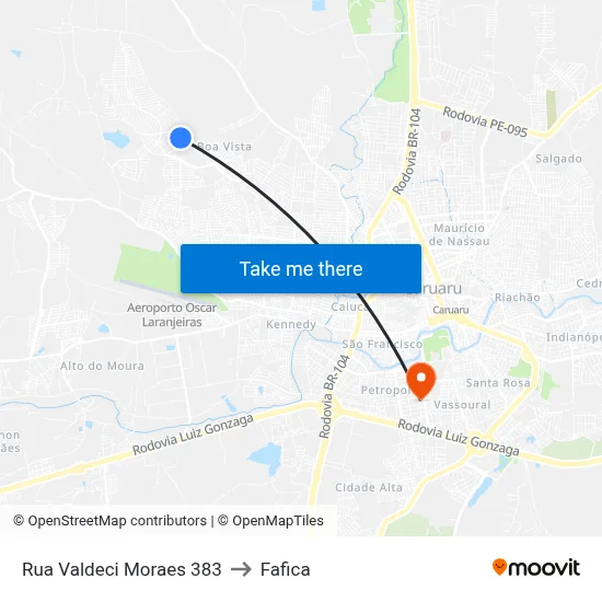 Rua Valdeci Moraes 383 to Fafica map