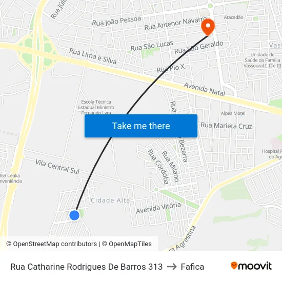 Rua Catharine Rodrigues De Barros 313 to Fafica map