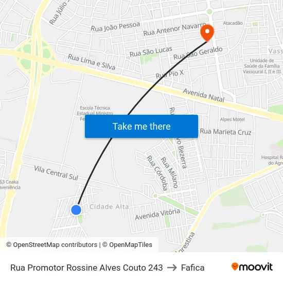 Rua Promotor Rossine Alves Couto 243 to Fafica map