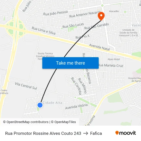 Rua Promotor Rossine Alves Couto 243 to Fafica map