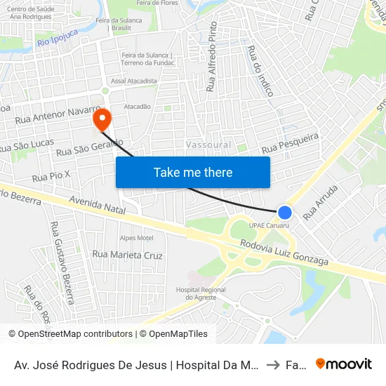 Av. José Rodrigues De Jesus | Hospital Da Mulher Do Agreste to Fafica map