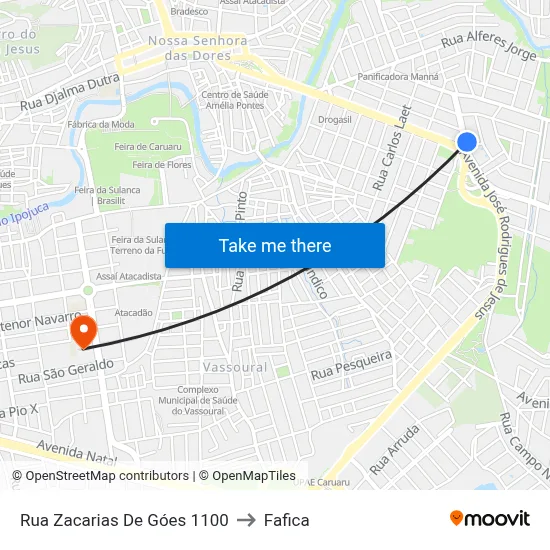 Rua Zacarias De Góes 1100 to Fafica map