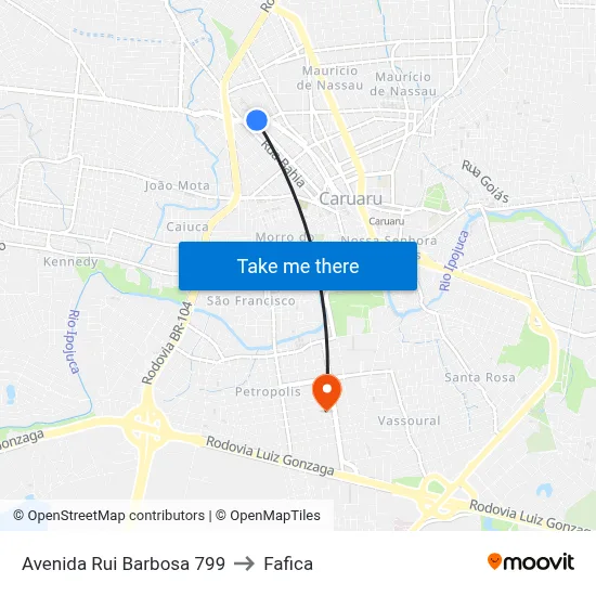 Avenida Rui Barbosa 799 to Fafica map