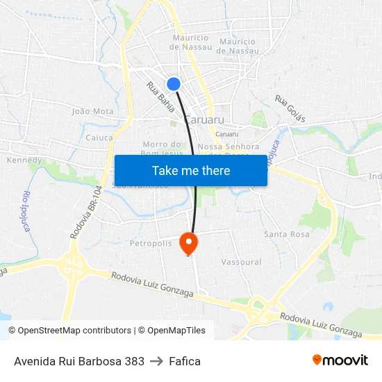 Avenida Rui Barbosa 383 to Fafica map