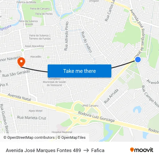 Avenida José Marques Fontes 489 to Fafica map