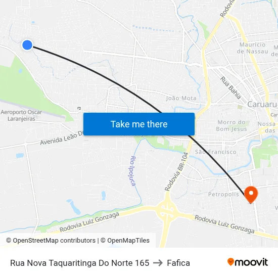 Rua Nova Taquaritinga Do Norte 165 to Fafica map