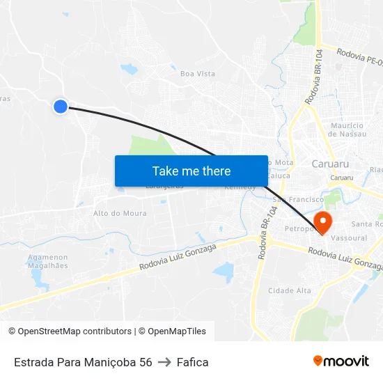 Estrada Para Maniçoba 56 to Fafica map