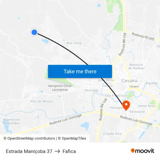 Estrada Maniçoba 37 to Fafica map