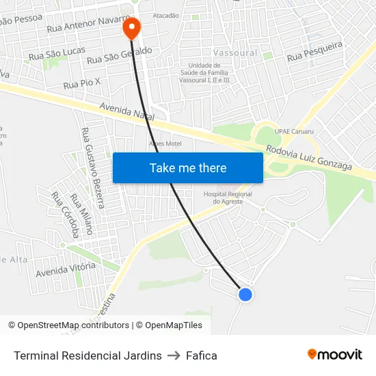 Terminal Residencial Jardins to Fafica map