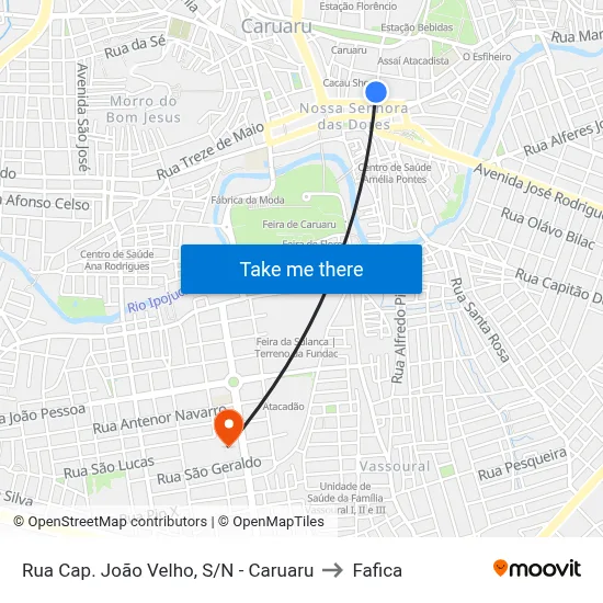 Rua Cap. João Velho, S/N - Caruaru to Fafica map