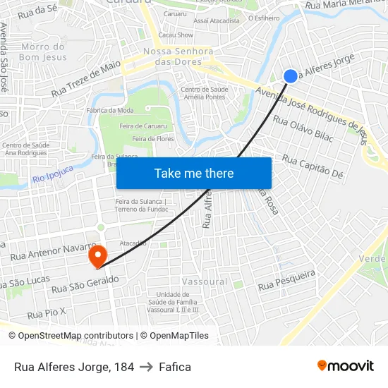 Rua Alferes Jorge, 184 to Fafica map