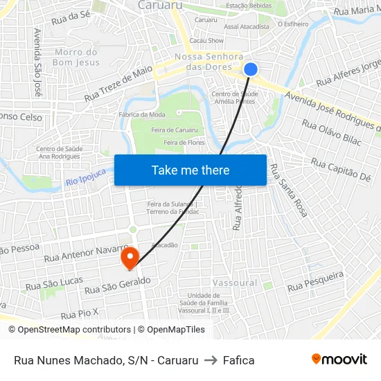 Rua Nunes Machado, S/N - Caruaru to Fafica map