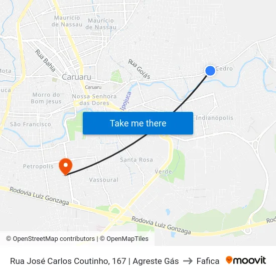 Rua José Carlos Coutinho, 167 | Agreste Gás to Fafica map
