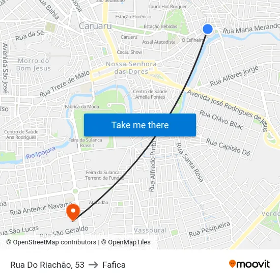 Rua Do Riachão, 53 to Fafica map
