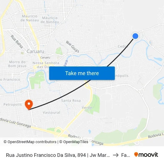 Rua Justino Francisco Da Silva, 894 |  Jw Martelinho De Ouro to Fafica map