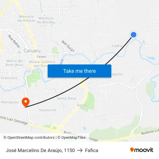 José Marcelino De Araújo, 1150 to Fafica map