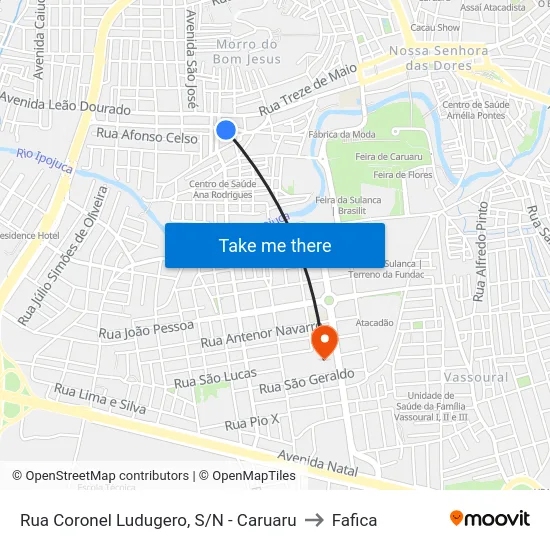 Rua Coronel Ludugero, S/N - Caruaru to Fafica map