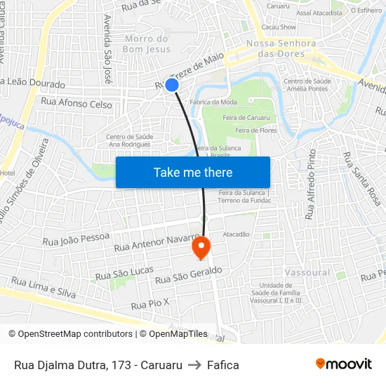 Rua Djalma Dutra, 173 - Caruaru to Fafica map
