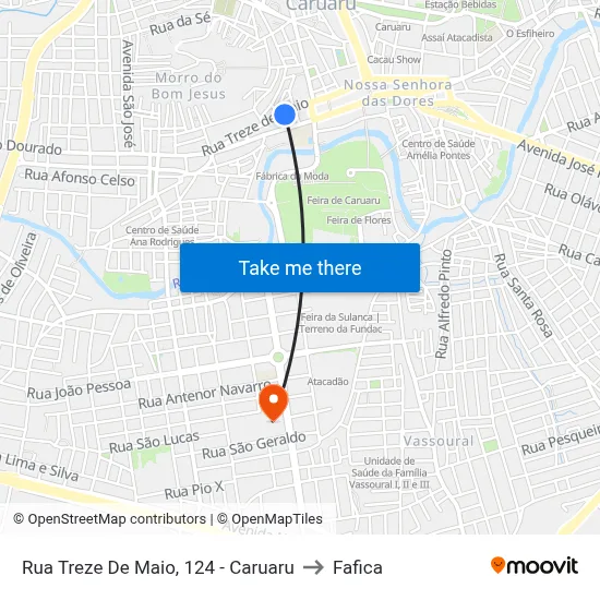 Rua Treze De Maio, 124 - Caruaru to Fafica map