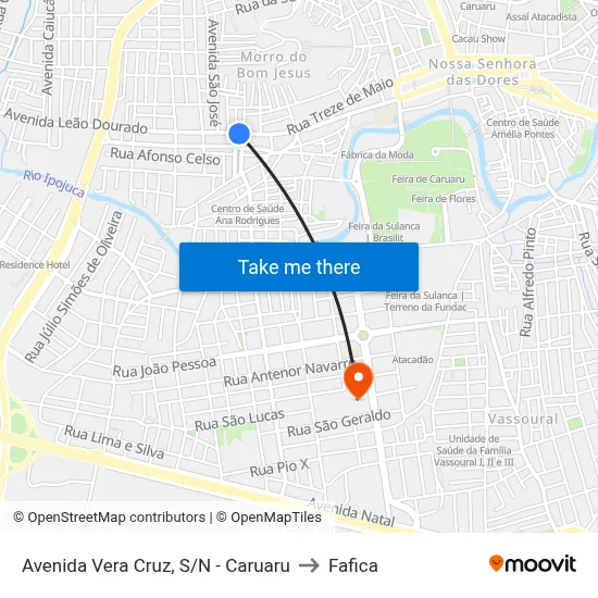 Avenida Vera Cruz, S/N - Caruaru to Fafica map
