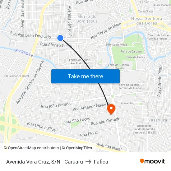 Avenida Vera Cruz, S/N - Caruaru to Fafica map