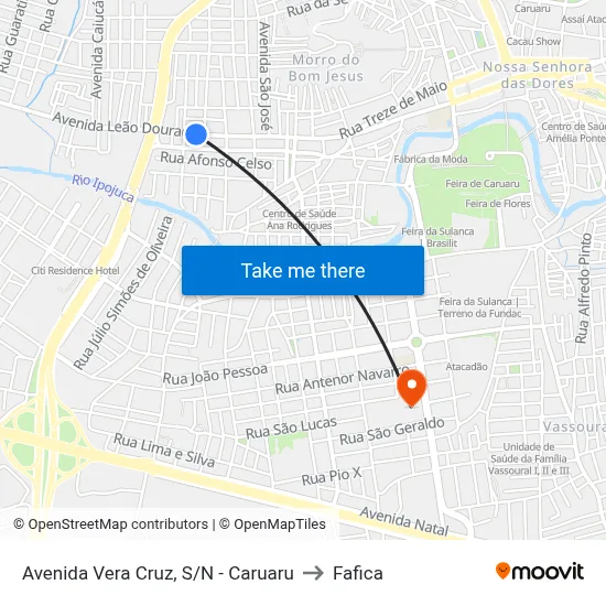Avenida Vera Cruz, S/N - Caruaru to Fafica map