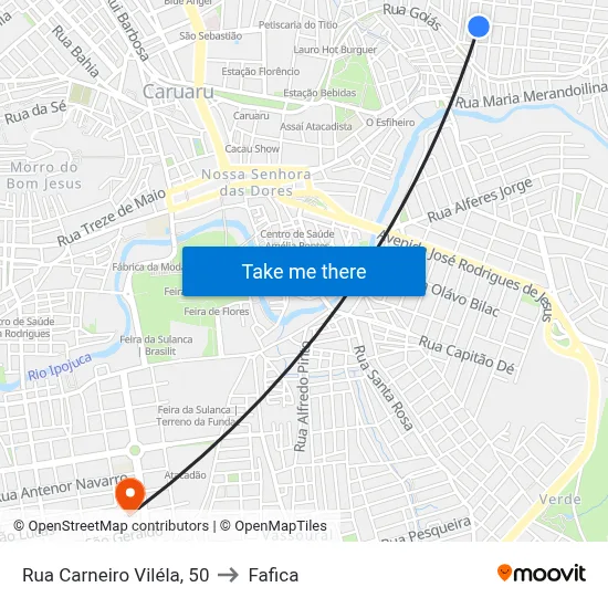 Rua Carneiro Viléla, 50 to Fafica map