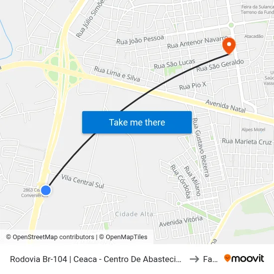 Rodovia Br-104 | Ceaca - Centro De Abastecimento De Caruaru to Fafica map