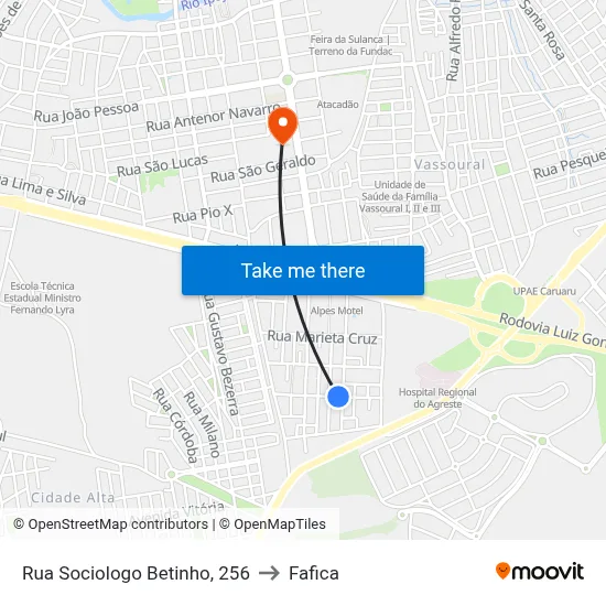 Rua Sociologo Betinho, 256 to Fafica map