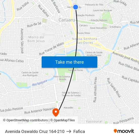 Avenida Oswaldo Cruz 164-210 to Fafica map