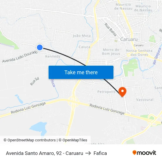 Avenida Santo Amaro, 92 - Caruaru to Fafica map
