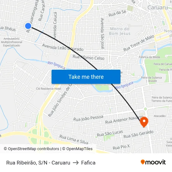 Rua Ribeirão, S/N - Caruaru to Fafica map