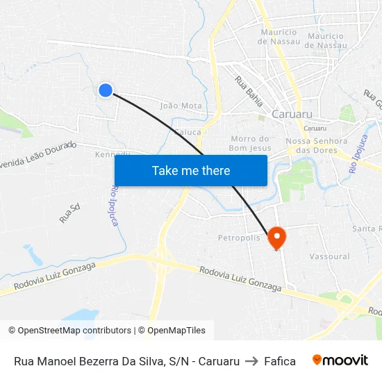 Rua Manoel Bezerra Da Silva, S/N - Caruaru to Fafica map