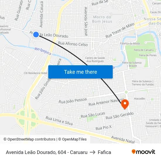 Avenida Leão Dourado, 604 - Caruaru to Fafica map