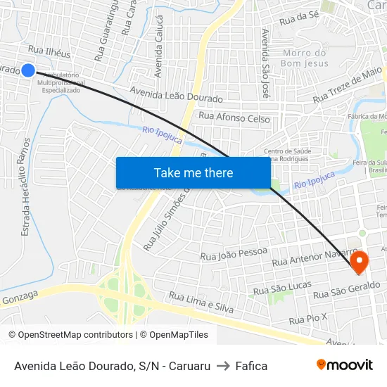 Avenida Leão Dourado, S/N - Caruaru to Fafica map