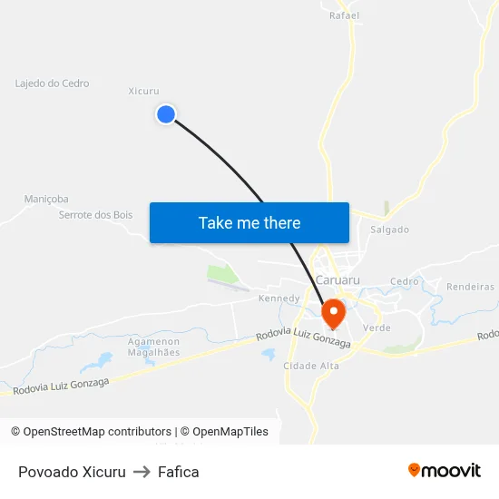 Povoado Xicuru to Fafica map