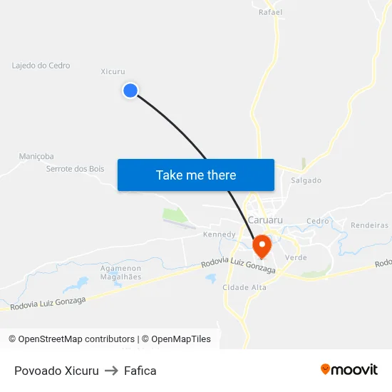 Povoado Xicuru to Fafica map