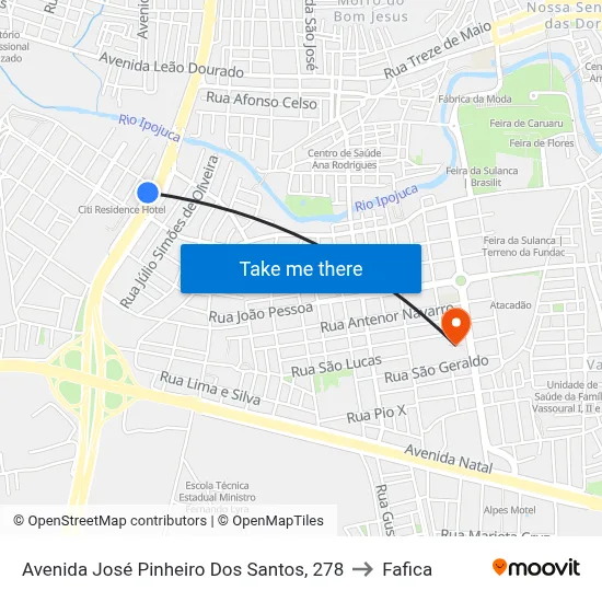 Avenida José Pinheiro Dos Santos, 278 to Fafica map