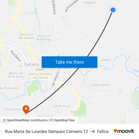 Rua Maria De Lourdes Sampaio Carneiro 12 to Fafica map