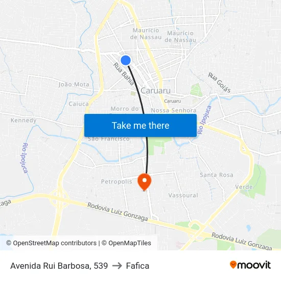 Avenida Rui Barbosa, 539 to Fafica map