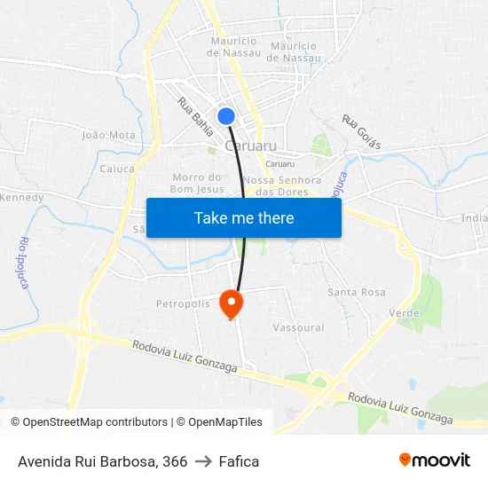 Avenida Rui Barbosa, 366 to Fafica map