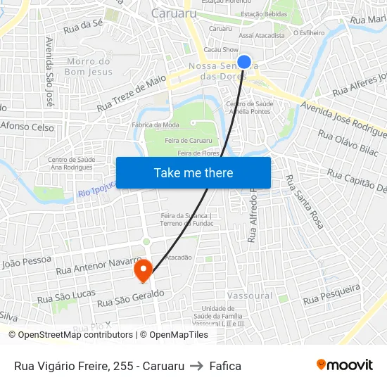 Rua Vigário Freire, 255 - Caruaru to Fafica map