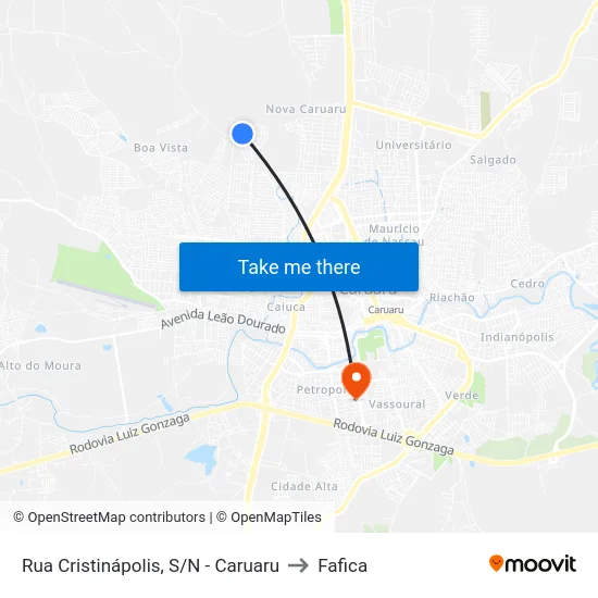 Rua Cristinápolis, S/N - Caruaru to Fafica map