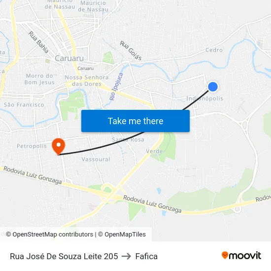 Rua José De Souza Leite 205 to Fafica map