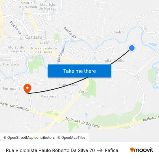 Rua Violonista Paulo Roberto Da Silva 70 to Fafica map