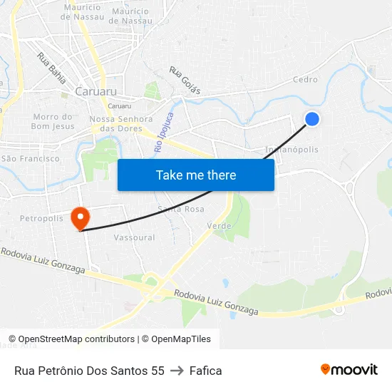 Rua Petrônio Dos Santos 55 to Fafica map